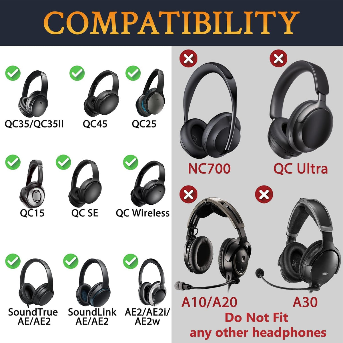 SOULWIT Silicone Ear Pads Cover Protector for Bose QuietComfort QC15 QC25 QC2 QC35 QC45/Ae2 Ae2i Ae2w/SoundTrue & SoundLink AE Headphones Cushions, Sweatproof, Easily Washable - Titanium