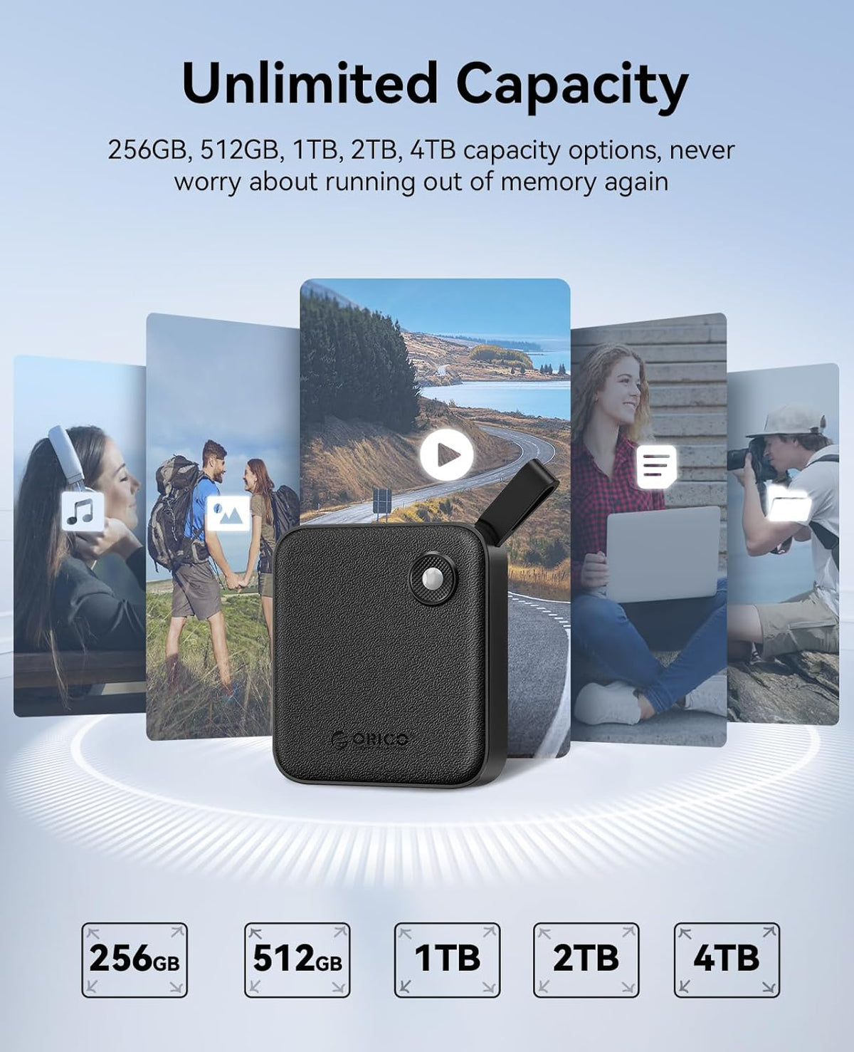 ORICO Portable SSD 4 TB with 2 in 1 USB C Cable, External Solid State Drives, Up to 460MB/s, Status Indicator, Reliable Storage for USB-C Smartphone, Tablet, PC - B5PLUS