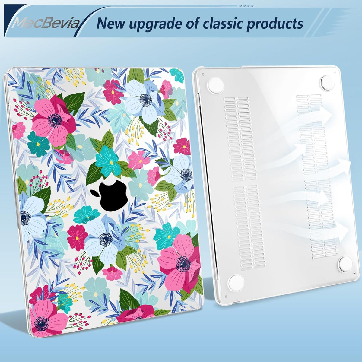 Compatible with MacBook Air 15 inch Case, M4 A3241/M3 A3114/M2 A2941 (Released 2025 to 2023), Hard Shell, Keyboard Cover, Screen Protector, Webcam Cover & Type-C Adapter, Colored Flowers