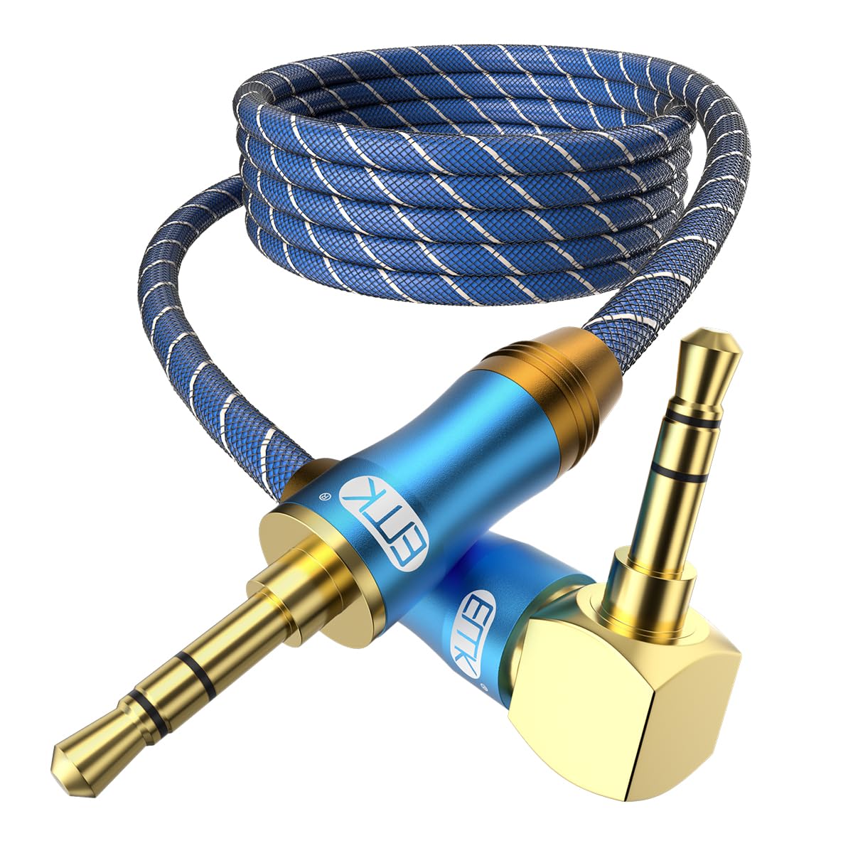 90 [24K MP3 More(16.5FT/5M) EMK Degree Right Angle Aux Cable - Gold-Plated,Sound Quality] Audio Stereo Male to Male