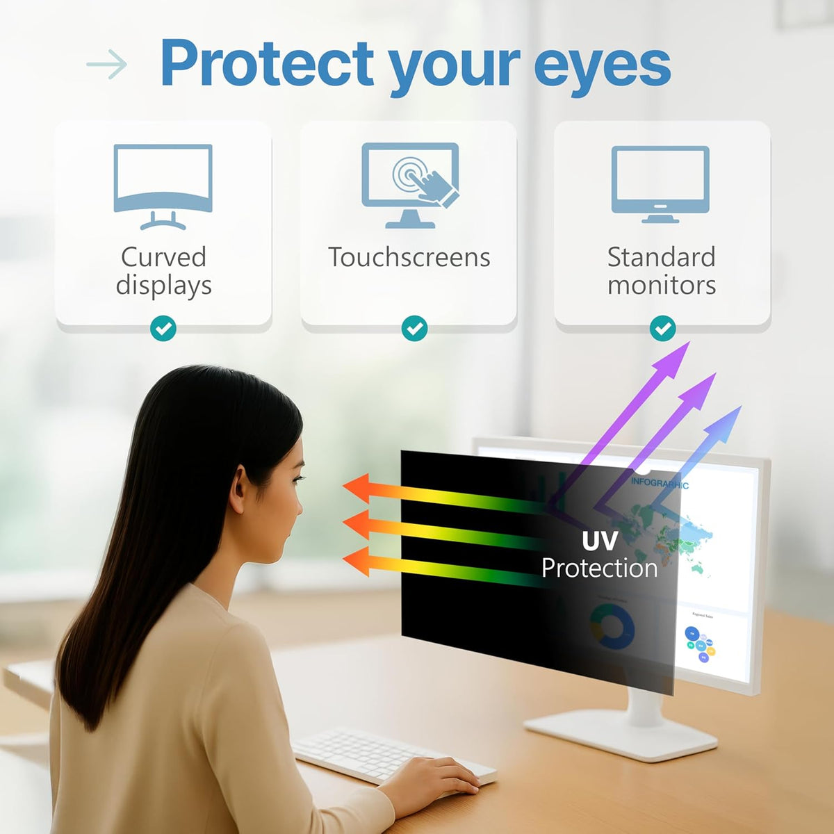 VINTEZ 23.8 Inch 16:9 Privacy Screen for Computer Monitor and Laptop - Anti Glare Protector Film Blue Light Filter Eye Protection - Computer Screen Privacy Shield, [1 Pack]