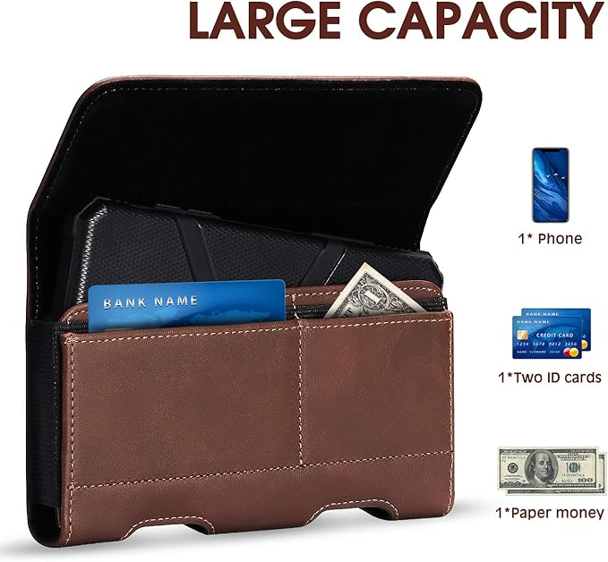 BECPLT for iPhone 13 Mini iPhone 12 Mini SE 2020 Holster Case, Leather Holster Pouch Loops Carrying Case with ID Card Holder for Galaxy S10e Apple iPhone 12 Mini 8 7 6s 6 (Fit w/Thin Case on) (Brown)