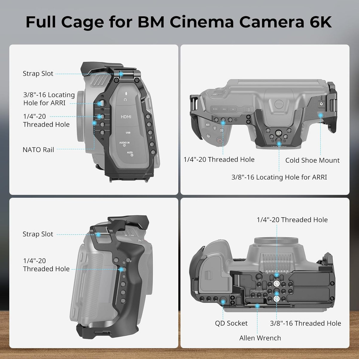 SmallRig Camera Cage Advanced Kit for Blackmagic Design Cinema 6K, Only for BMCC 6K, with Top Handle, Rotating Side Handle, SSD Bracket, Cable Clamp, Lens Mount Adapter, 15mm Rods and Baseplate - 4575