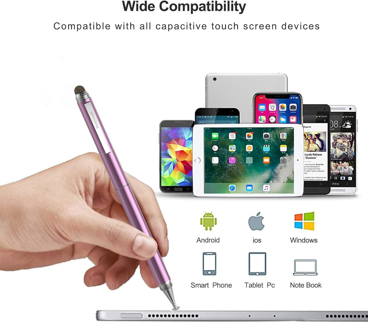 Penyeah 4-in-1 Stylus Pen for Touchscreens, Accurate & Versatile Capacitive Stylus Pen for iPhone,iPad,Android Phones,Tablets- Disc+Rubbe+Mesh Tips Universal for All Touch Screen Devices - Pinky Gold