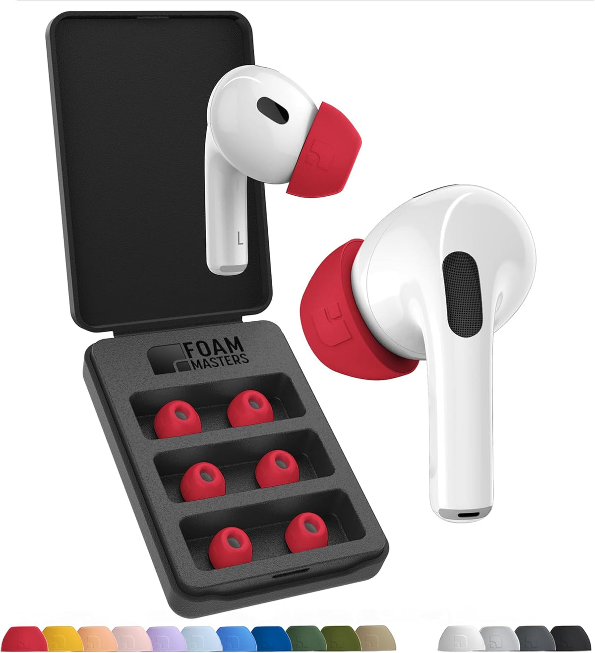 Foam Masters Ultra-Premium Memory Foam Ear Tips for AirPods Pro 1st & 2nd Gen | 3 Pairs | Black Magic Ver 6.0 | Secure | Comfort | Better Noise Cancel | Replacement Buds – Red, Assorted S/M/L