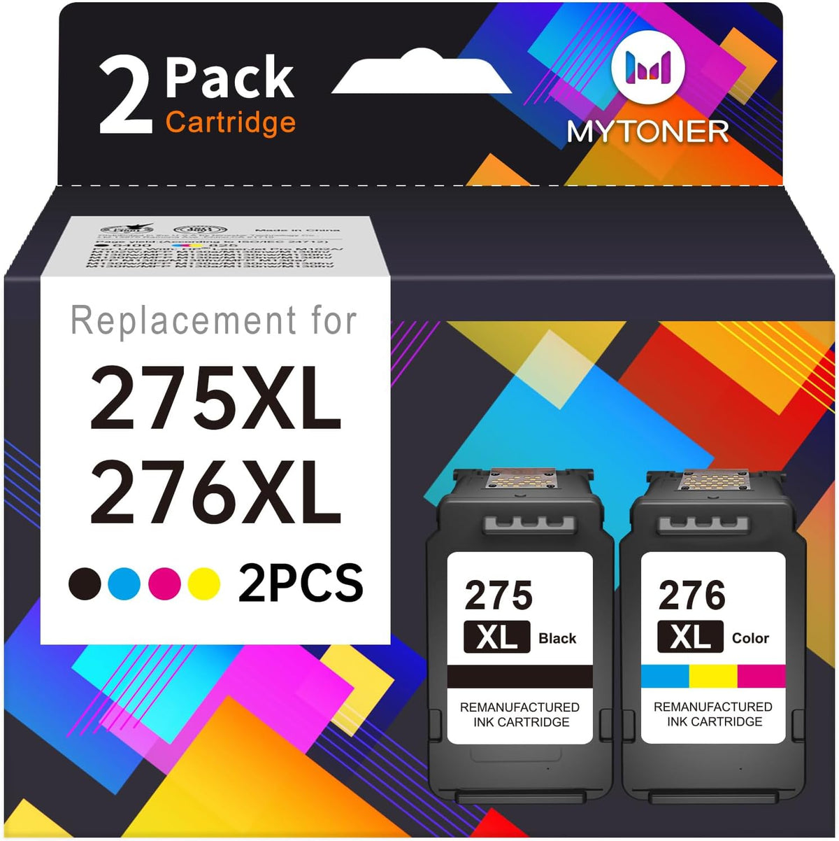 MYTONER 275XL 276XL Ink Cartridges Remanufactured Replacement for Canon Ink 275 276 for Canon Printer Ink 275 276 Black Color Combo Pack for Pixma TS4720 TS3722 TR4700 TS3522 TR4722 TS3500 TS3700