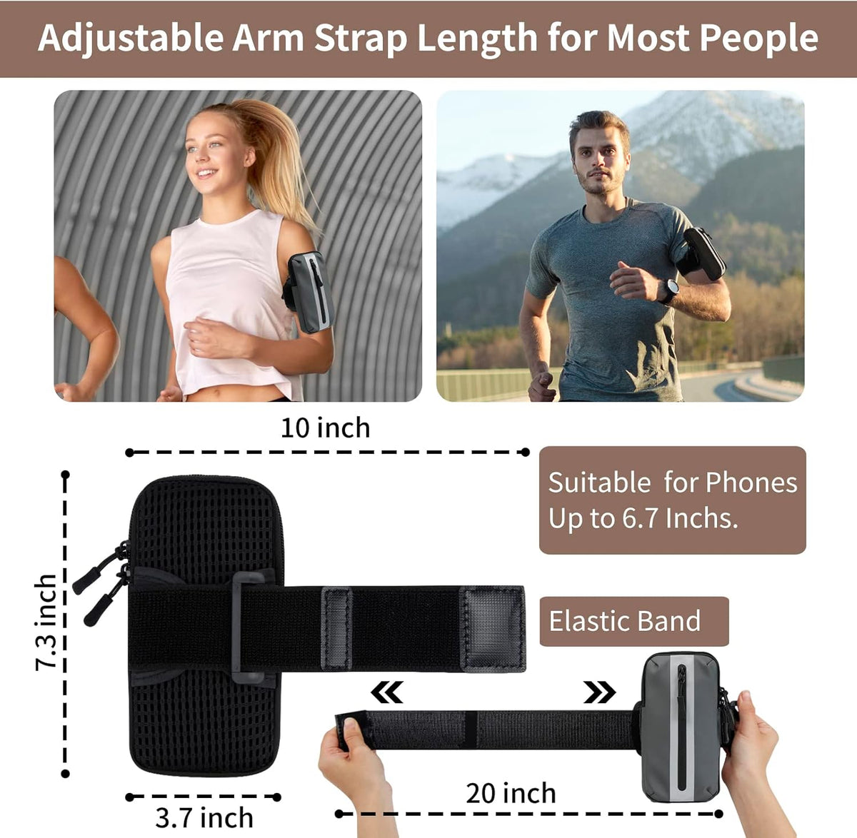 Running Phone Holder Armband, iPhone Arm Bands for Exercise, Running Arm Bands for Cell Phone, Phone Purse Cell Phone Holder for Walking (Grey)