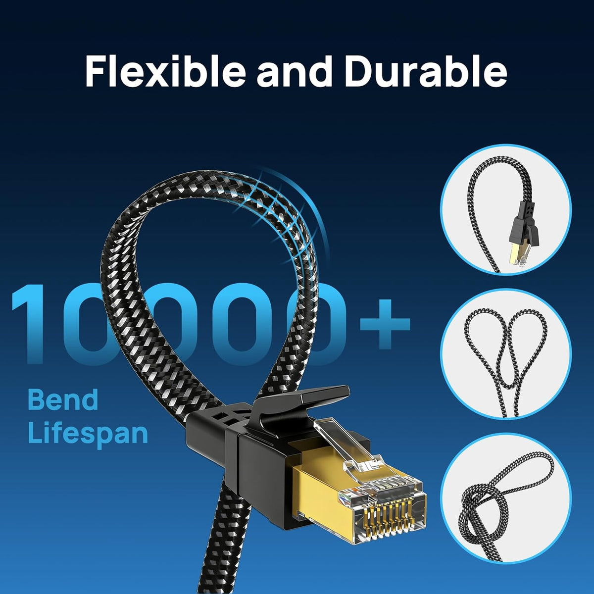 8 10 Cat8 40Gbps 2000Mhz RJ45 Cat Ethernet Cable ft, Nylon Braided High Speed Heavy Duty Network LAN Patch Cord, SFTP