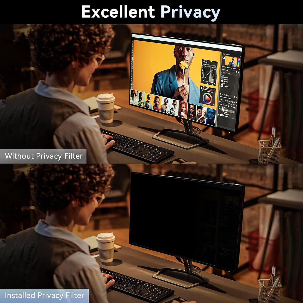 [2-Pack] 23.6 Inch Computer Privacy Screen Filter for 16:9 Widescreen Monitor, Removable Eye Protection Anti Glare Blue Light Filter Privacy Shield, Anti Scratch Anti Spy Screen Protector Film 23.6 In