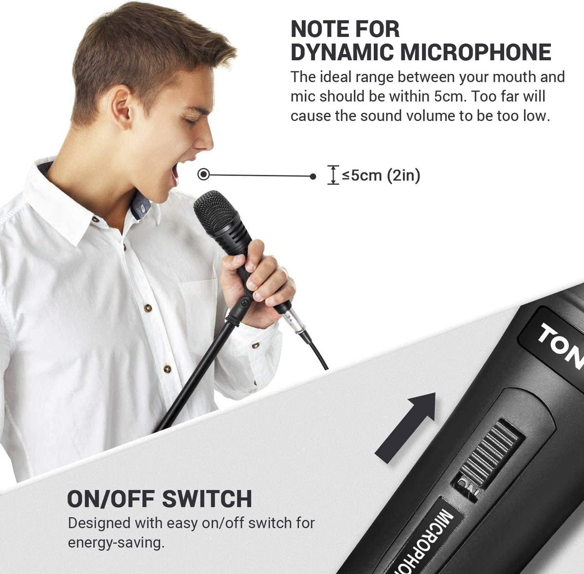 TONOR K1 Vocal Microphone for Singing, Dynamic Handheld Wired Karaoke Mic, Microfono with 5M XLR to 1/4" Cable, Compatible with Amp, Mixer, Suitable for Speech, Karaoke and Outdoor Activities