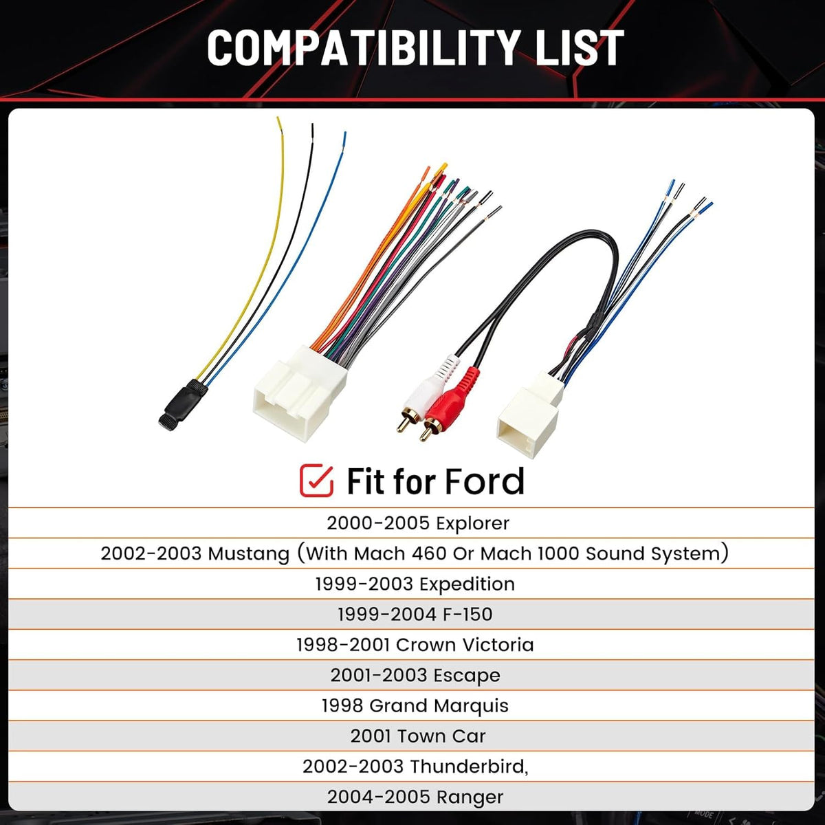 12V 5V 2000-2004 1999-2003 RED WOLF Radio Wiring Harness RCA Plug with to Step Down Converter Kit for Ford Mustang