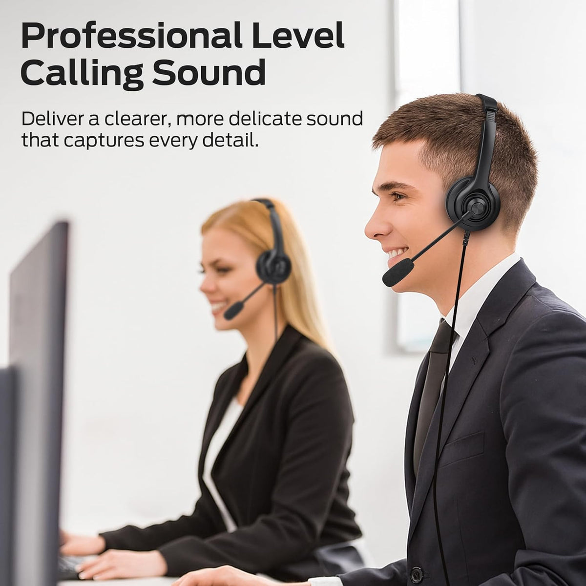 Monster VoiceLink 100 Wired Binaural Headset for PC/Laptop, Computer Headset Stereo Headphones with Microphone, Clear Talk USB-C Wired Headphone for Office, Telephone Counselling Services Work