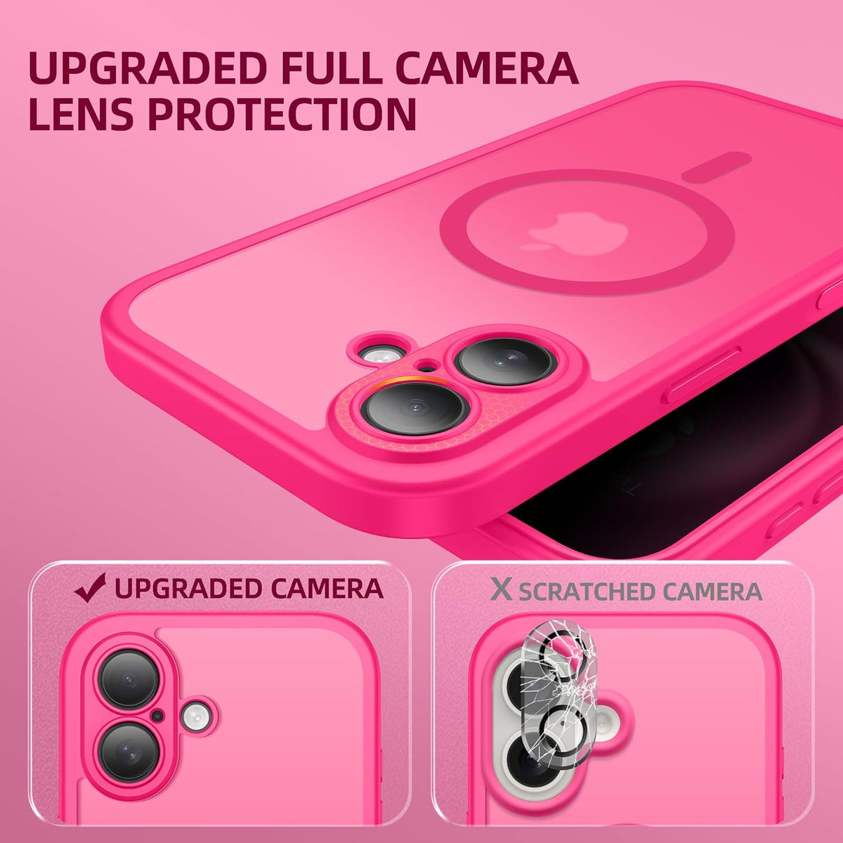 BERFY Magnetic for iPhone 16 Plus Case, Compatible with MagSafe, Built-in Privacy Screen Protector and Upgraded Camera Protection, Anti-Spy Full Body Shockproof Phone Case for 16 Plus 6.7", Hot Pink