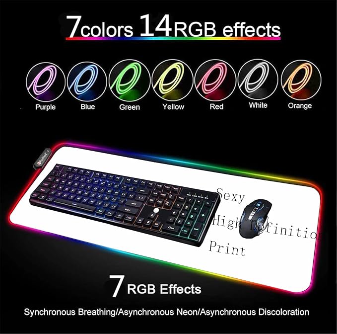 Gaming Sexy Anime Mouse Pad RGB LED Mouse Pad Sexy Butt Breasts Chest Gaming Accessories Laptop Colorful Keyboard Gaming Desktop Carpet Pad (35.43x15.74 inche)