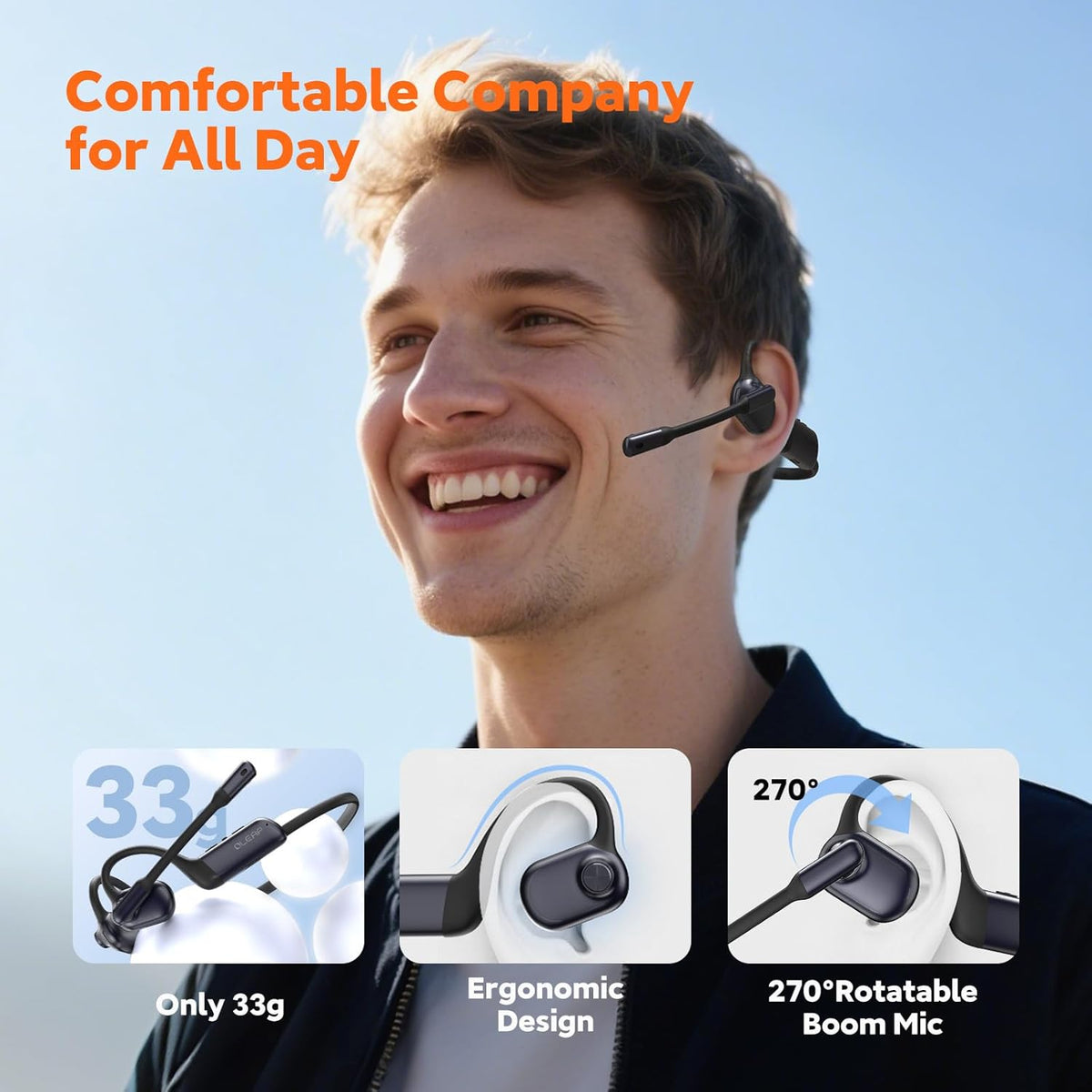 Pilot P200b Pro Wireless Headset with Mic for Work,50dB AI Noise Cancelling Microphone Headphones for Call,Bluetooth 5.3 Open Ear Computer Headset with Microphone & USB-C for Office,Meetings,WFH