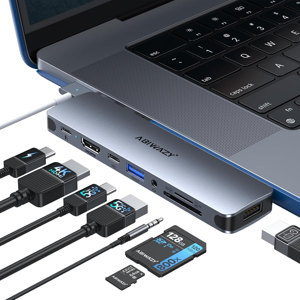 USB C Adapter HDMI USB Multiport Hub,8 in 2 Accessories with 4K@60hz HDMI,Thunderbolt 3,USB C and 3 USB A 3.0 Data Ports SD TF Card Reader, Audio (Grey)