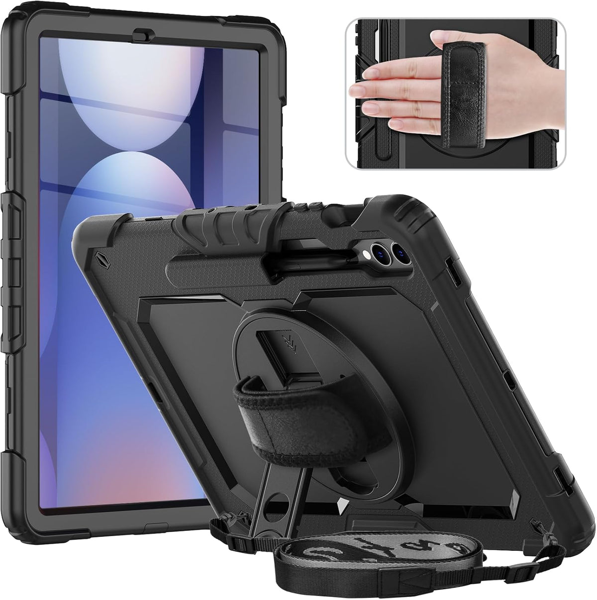 Timecity Case for Samsung Galaxy Tab S10 Plus/ S9 FE Plus/ S9 Plus 5G Tablet 12.4'' Case - Heavy Duty Protective Cover with Screen Protector, Stand, Shoulder Strap & S Pen Holder, Kids-Friendly, Black