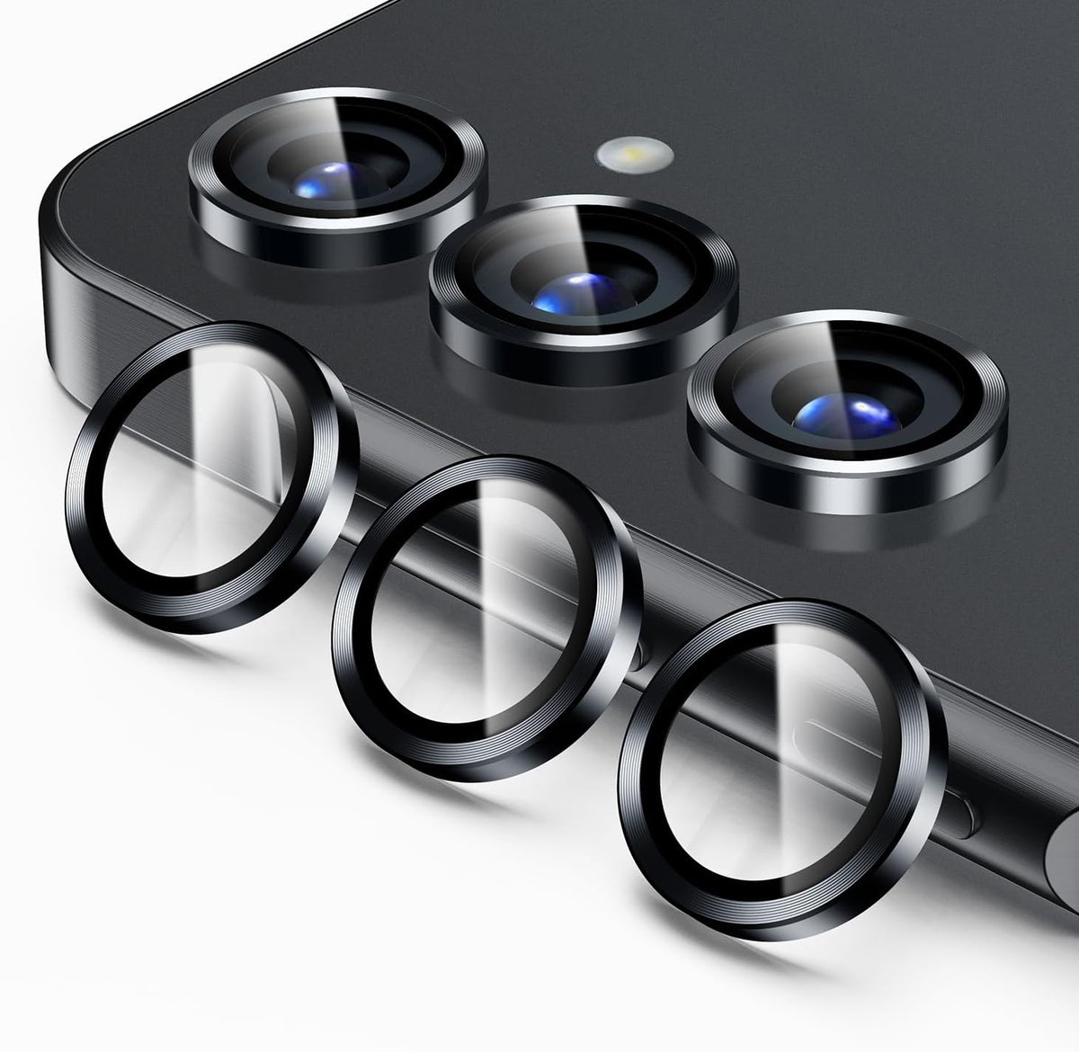 Korecase for Galaxy S25 Plus Camera Lens Protector, 9H Tempered Glass Anti Scratch Camera Screen Protector Shockproof Film Shcokproof Metal Ring Lens Protecor for Galaxy S25+Plus (Black)