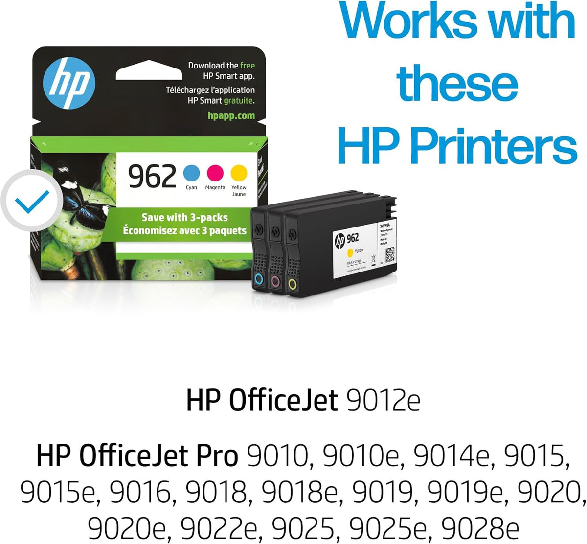 HP 962 Cyan, Magenta, Yellow Ink Cartridges for HP Printers | Works with Printer Series: OfficeJet 9010, 9020 | Eligible for Instant Ink | 3YP00AN