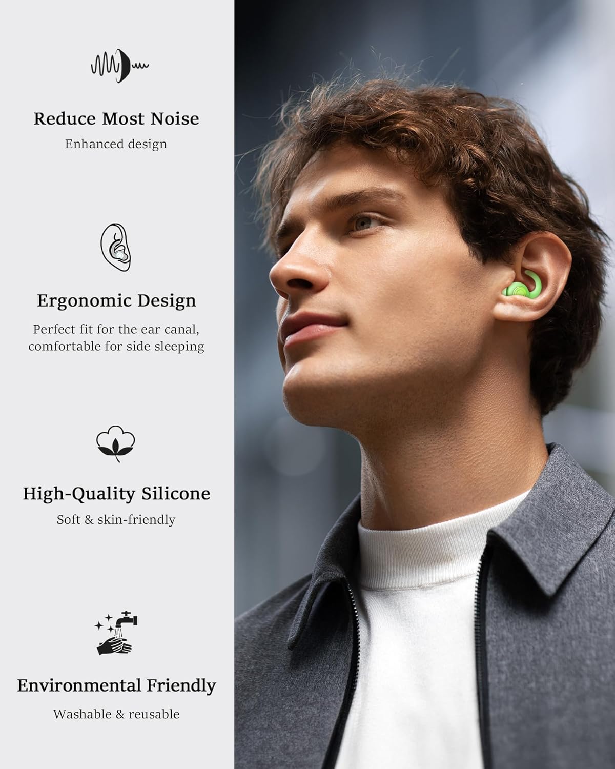 Ear Plugs for Sleeping - Noise Reduction Soft Silicone Earplugs, 2 Pairs Reusable Hearing Protection Earplugs for Noise Sensitivity, Sleep,Travel,Sound Reduction Noise Cancelling - Green