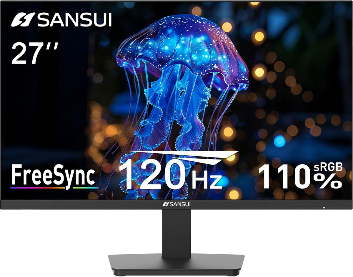 SANSUI 27 Inch Computer Monitor 120Hz, FHD 1080P Monitor, HDMI DP Ports FreeSync, HDR 110% sRGB, Tilt Adjustable Frameless VESA Compatible for Office and Home (ES-27F2, HDMI Cable Included)