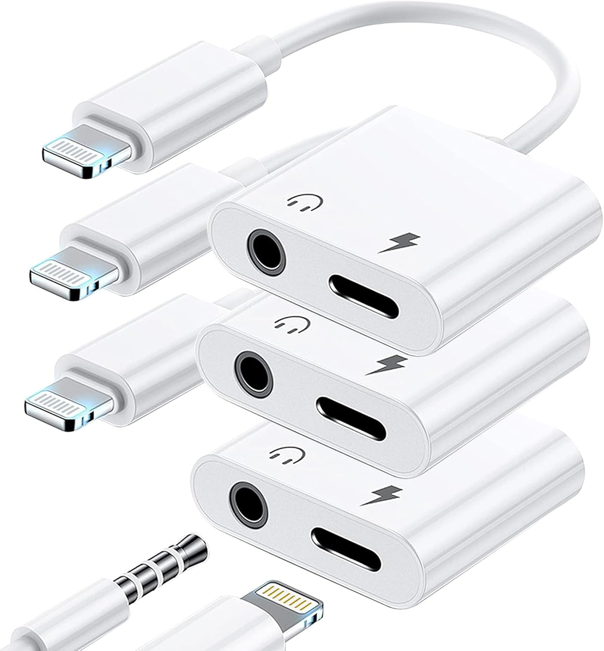 [Apple MFi Certified] 3 Pack Lightning to 3.5mm Headphone Jack Adapter, 2 in 1 Dongle Adapter Aux Audio + Charging Ports Splitter Compatible with iPhone 14/13/12/11/XS/XR/8/7 Support All iOS System