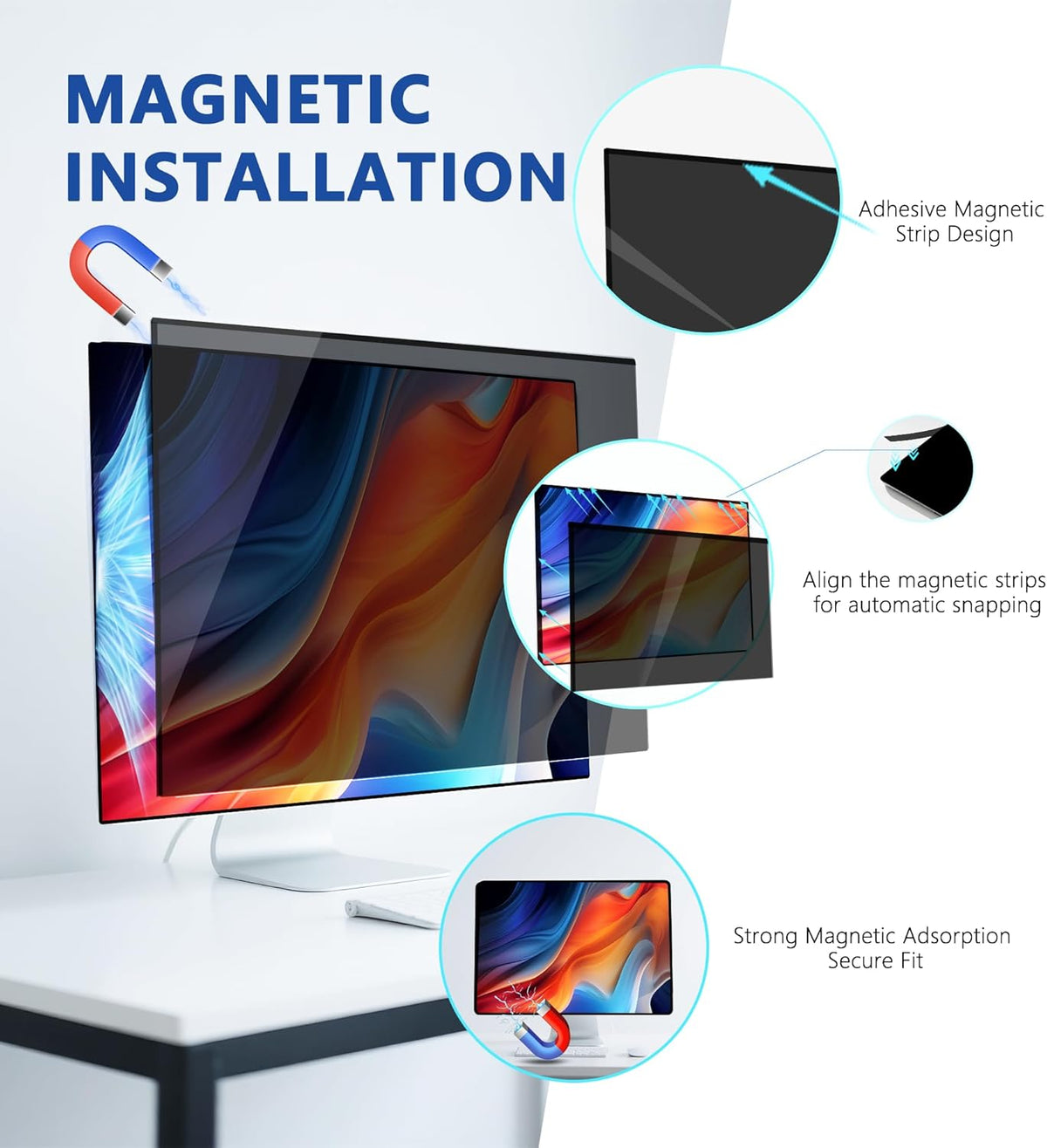 [2 Pack] 23.8 Inch Computer Privacy Screen Filter for Monitor 16:9, Magnetic Privacy Shield and Anti-Glare Blue Light Protector for 23.8'' Monitor