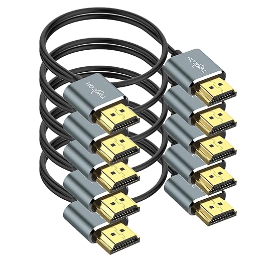 Twozoh Slim 4K Long HDMI Cable 15FT 5 Pack, Ultra Thin & Flexible Skinny HDMI to HDMI 2.0 Cord Support 4K/60HZ 18gbps Laptop, Monitor, PS5, PS4, Xbox One, Fire TV