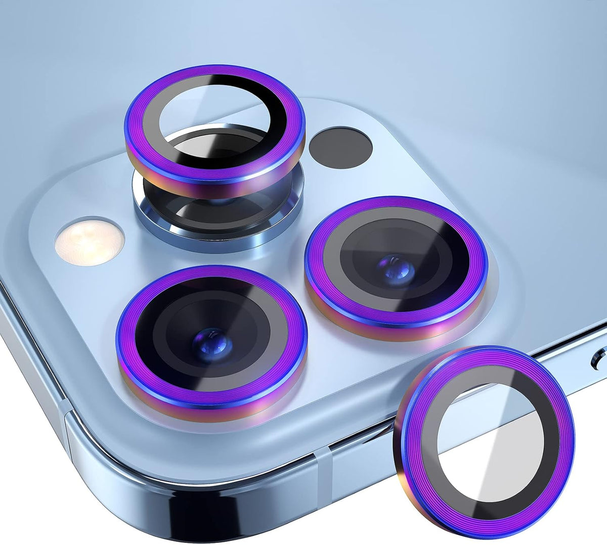 Choiche [3+1 for iPhone 13 Pro/iPhone 13 Pro Max Camera Lens Protector, 9H Tempered Glass Camera Cover Screen Protector Metal Ring Decoration Accessories (Colorful)