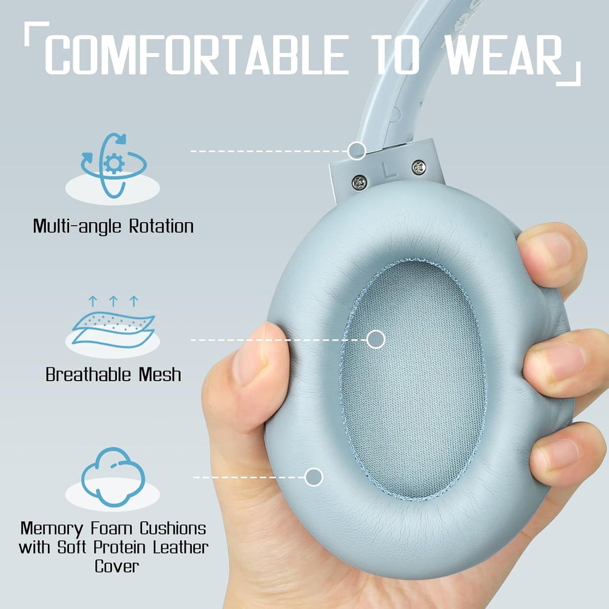 TUINYO Wireless Headphones - Noise Cancelling Over Ear Bluetooth Headphones with 60H Playtime, Deep Bass Hi-Fi Stereo Sound & Comfortable Earpads for Travel, Home and Office-Blue Gray…
