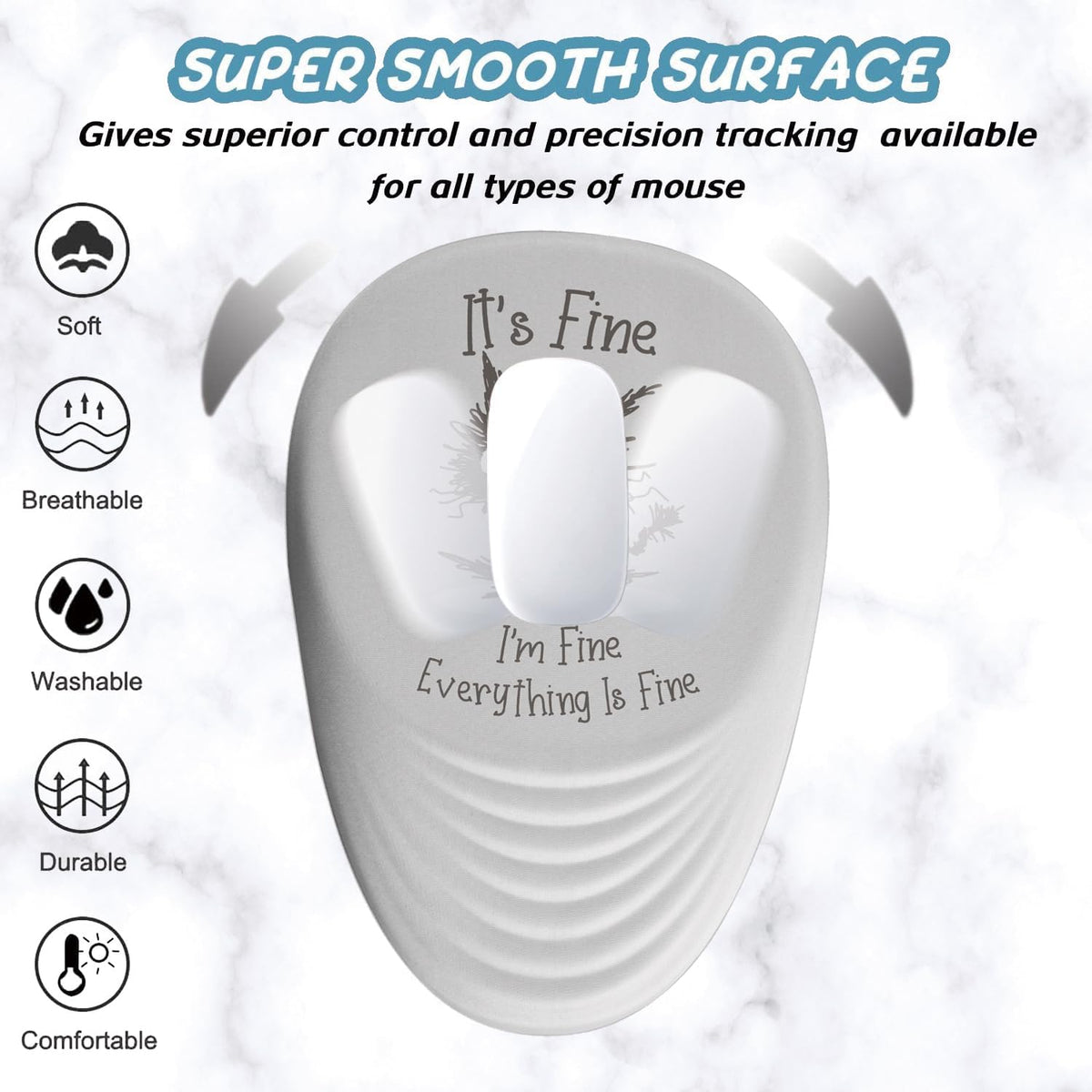 Mouse Pad, Ergonomic Mouse Pad with Wrist Rest Support and Non-Slip PU Base, Desktop Mousepad for Pain Relief, Computer, Office & Home, Grey Cat I'm Fine