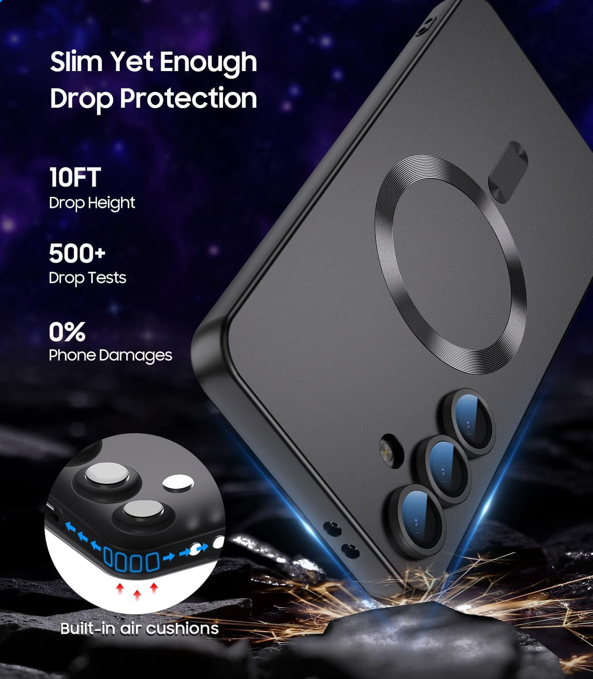 Magnetic for Samsung Galaxy S25 Case [Compatible with MagSafe][Built-in Camera Lens Protector] Slim Soft Silicone Bumper Shockproof Metallic Luster Phone Shell (Black)