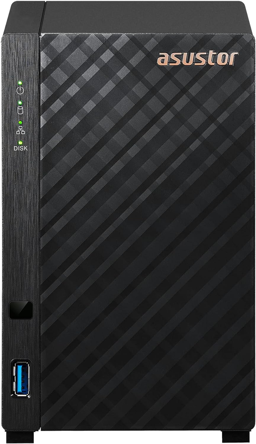 Asustor Drivestor 2 Lite AS1102TL, 2 Bay NAS, 1.7GHz Quad Core, 1GbE Port, 1GB RAM DDR4, Personal Private Cloud, Backup for Home & Small Office, Network Attached Storage(Diskless)