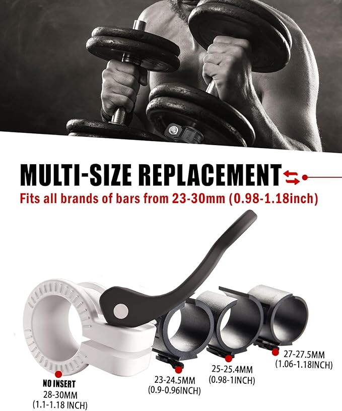 ZY-HUAN 1 Inch Barbell Clips, Adjustable Barbell Collars 23–30mm, Weight Clips for Dumbbells, Nylon Clamps with 6 Inserts
