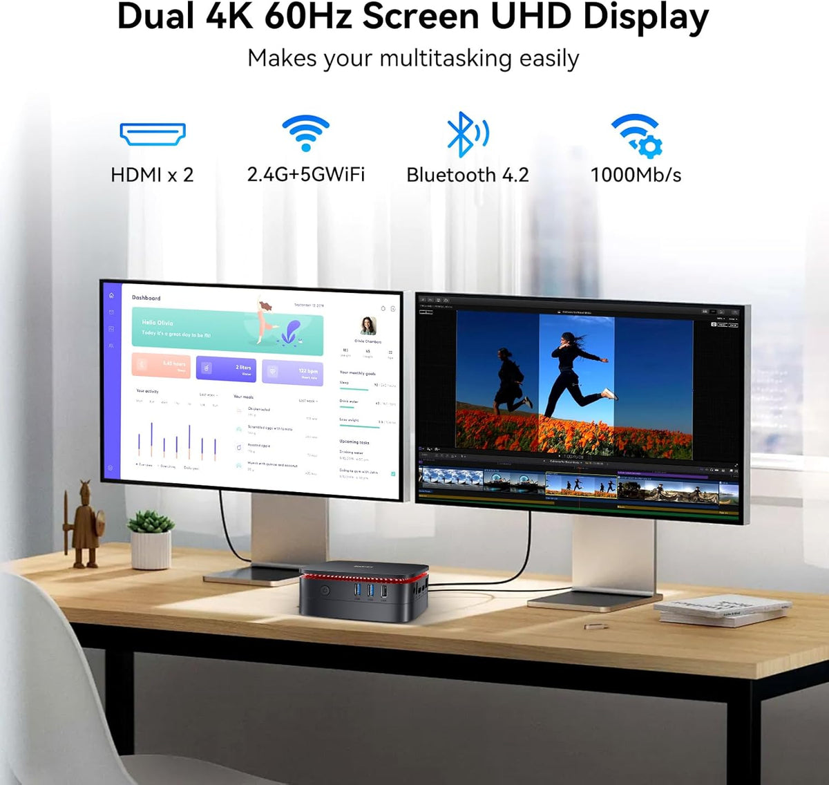 Blackview MP60 Mini PC 2025 with 13th Gen Intel N150(2-Year Coverage), 16GB RAM 512GB M.2 SSD Mini Computer, 4K UHD Dual HDMI, Win11 Pro, WiFi 5/Big Fan/LED Light, Mini Desktop PC for Home/Office/Edu