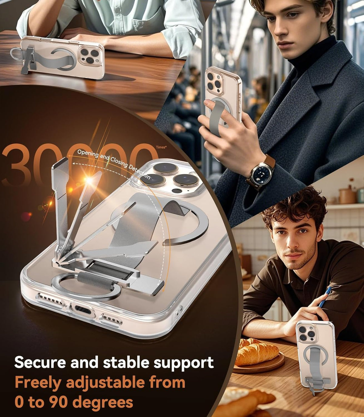 for iPhone 16 Pro Case 4-in-1 - Magnetic Clear Cover, Adjustable Wrist Strap, Foldable Stand & Crossbody Lanyard, Anti-Yellowing Protective Case (for iphone16 Pro)