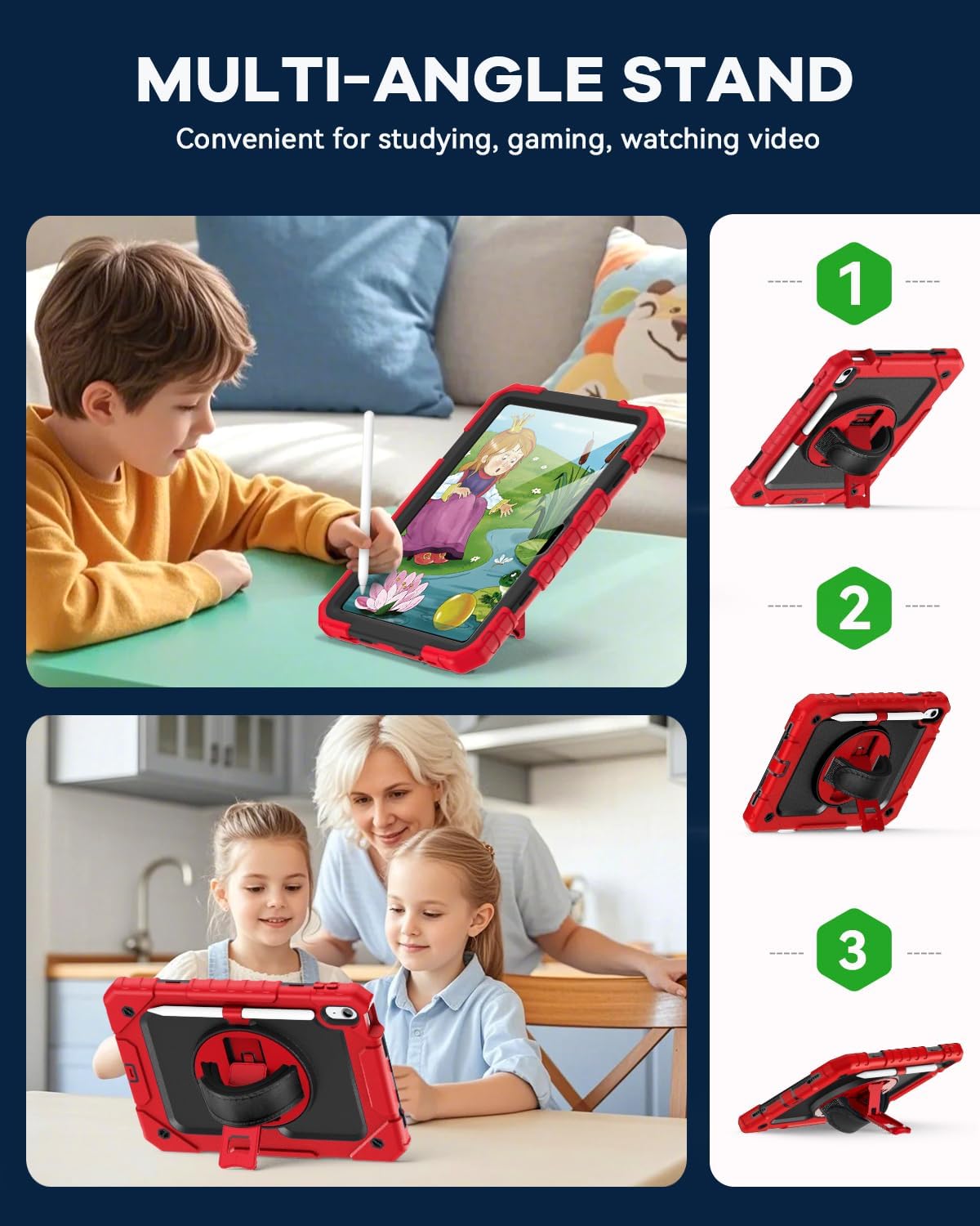 Cantis Case for iPad 11-inch (A16) 2025/ iPad 10th Generation 2022 (10.9 inch) with Screen Protector, iPad 11th Case with 360 Degree Rotating Stand/Shoulder Strap/Pencil Holder, Red