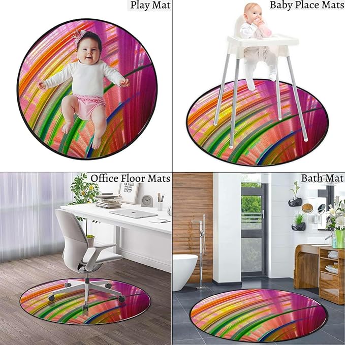 Magenta Blue Round Home Office Computer Hardwood Floor Protector Mat Soft Thick Low Pile Gaming Rolling Desk Chair Mat Carpet Contour Stripes Modern Artwork Diameter 51 in
