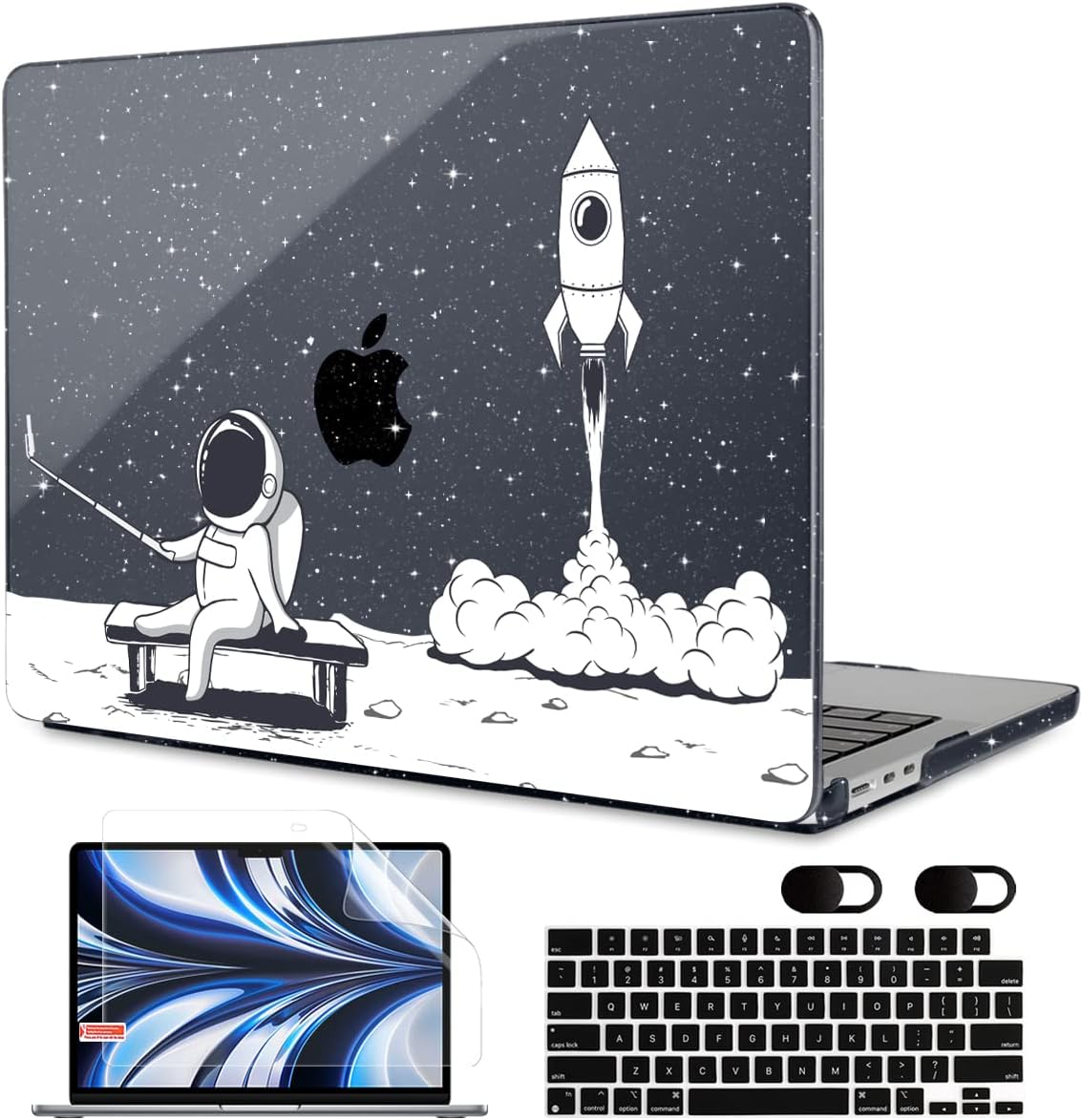 MEEgoodo Case for M4/M3/M2 MacBook Air 13.6 inch Case 2025 2024 2022, Fit Model A3240/A3113/A2681, Laptop Hard Shell with Keyboard Cover Compatible with MacBook Air 13 inch, Astronaut Rocket