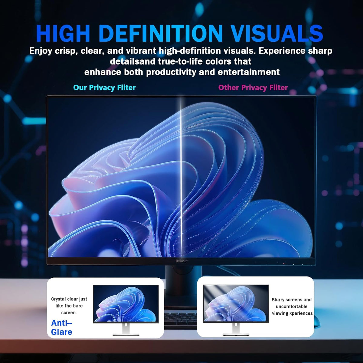 [2 Pack] Magnetic Computer Privacy Screen Filter 24 Inch for Frameless Monitor 16:9 Aspect Ratio, Removable Anti Glare Blue Light Protector, Double Sided Reversible Eye Care 24in Film