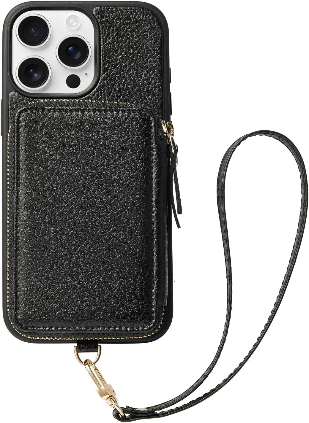 ZVE for iPhone 15 Pro Max Wallet Case with Card Holder Wrist Strap, RFID Blocking Zipper Leather Cover for Women for iPhone 15 Pro Max, 6.7"(2023) - Black