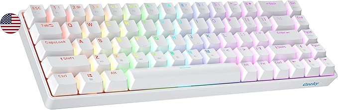 Geeky GK65 SE 65% | Mechanical Gaming Keyboard | 68 Keys Multi Color RGB LED Backlit for PC/Mac Gamer | ANSI US American Layout (White Mechanical Speed Silver)