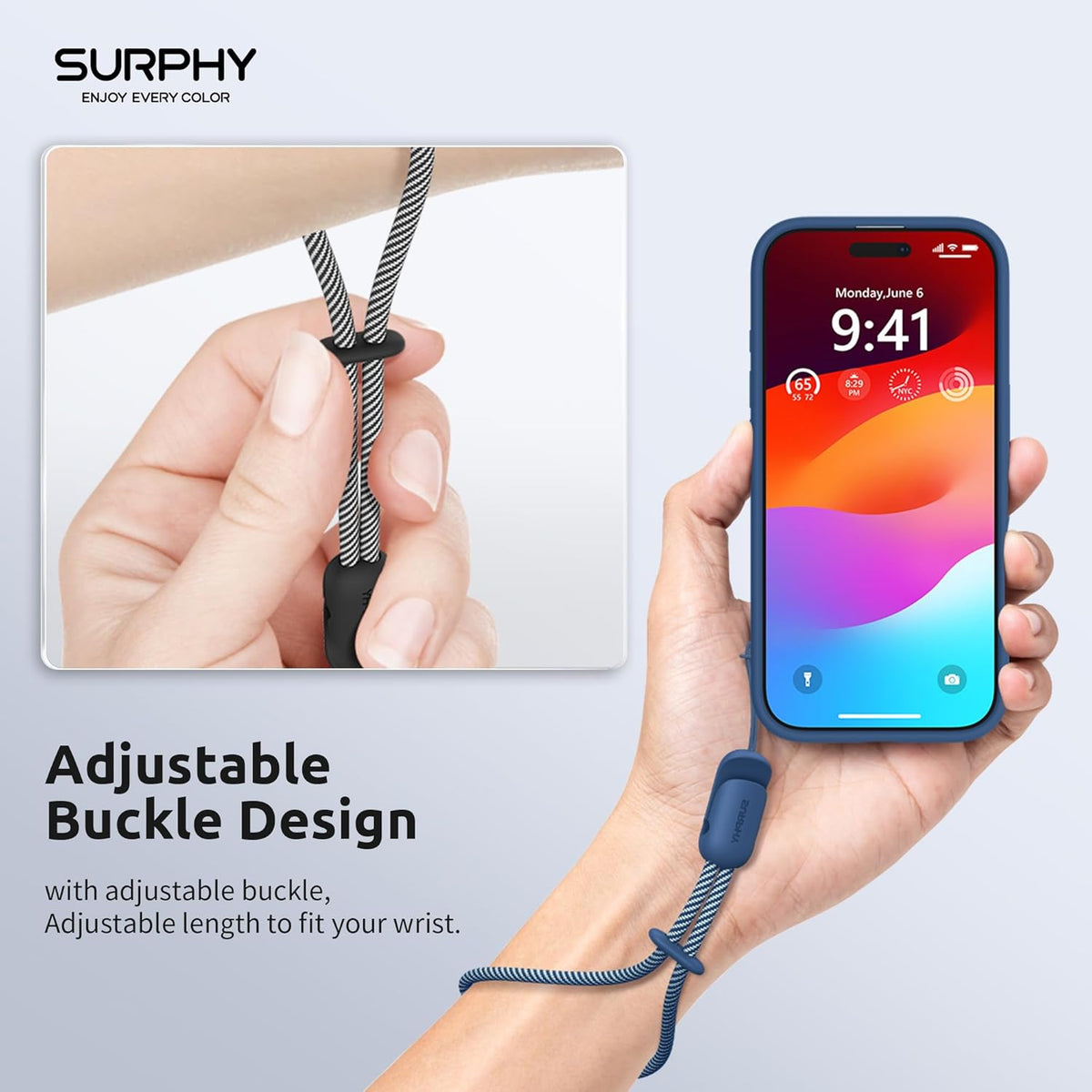 SURPHY 2 Pack Phone Lanyard for Cellphone Case, Phone Wrist Strap for Case, Cellphone Strap with 2-Color Braided, Charm Wrist Lanyard for Women, Cellphone Wrist Lanyard for Women, Black & Blue Jay