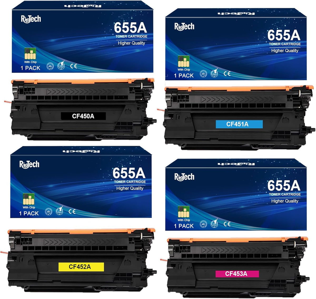 655A Toner Cartridge,Replacement for HP 655 A CF450A for HP Color Laserjet Enterprise M652 M653 M652n M652 M653dn M653x M653,Black Cyan Yellow Magenta,4 Pack