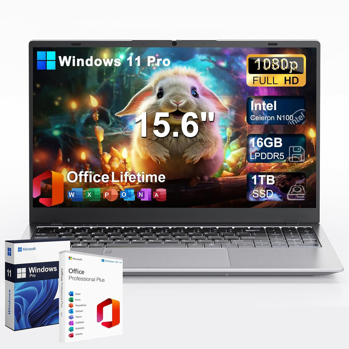 2025 Gina Laptop Computer 15 15.6 Inch FHD for Students & Busiess, 16GB RAM, 1TB SSD, Intel Quad-Core N100(Beat to i3-1115G4, Up to 3.4GHz), Type-C, Webcam, Fingerprint, Free Office, Windows 11 Pro