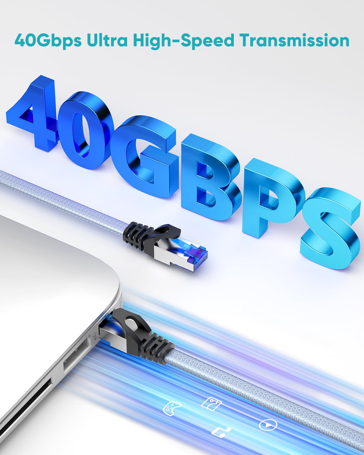 8 6 5 Pack, 40Gbps 2000Mhz RJ45 BUSOHE Cat Ethernet Cable FT Nylon Braided High Speed Heavy Duty Network LAN Patch