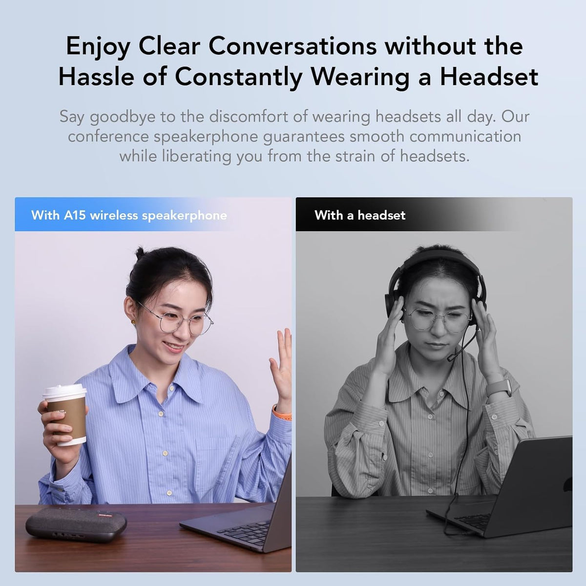 NUROUM A15 Conference Speaker and Microphone, Portable Bluetooth Wireless Speakerphone, 360° Noise Cancelling Voice Pickup, Daisy Chian for Calls/Computer/PC/Laptop via Bluetooth/Dongle/USB-A/C Grey