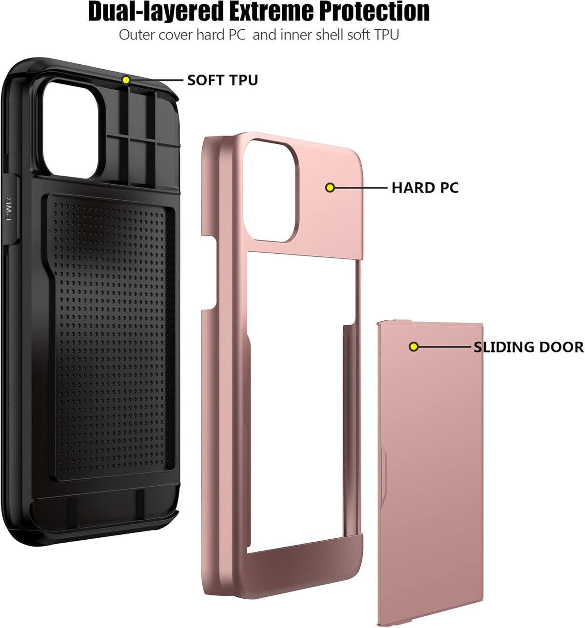 Nvollnoe for iPhone 11 Case with Card Holder Heavy Duty Protective Dual Layer Shockproof Hidden Card Slot Slim Wallet Case for iPhone 11 for Men&Women(Rose Gold)