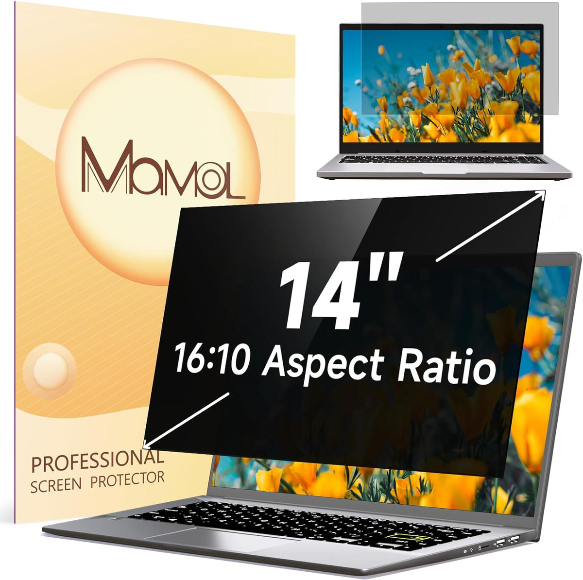 Mamol Laptop Privacy Screen 14 Inch for HP/Dell/Acer/Samsung/Asus/Lenovo/Toshiba, Removable 16:10 Aspect Privacy Filter Screen Protector, Anti Glare Blue Light Laptop Screen Shield 14 in
