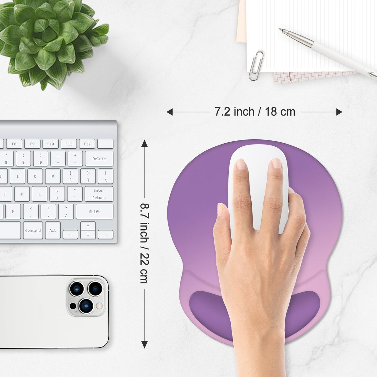 ITNRSIIET Ergonomic Mouse Pad with Comfort Gel Wrist Rest, Non-Slip PU Base, Smooth Textured Surface, Reduces Hand Fatigue & Wrist Pain, 8.7 x 7.2 Inch for Office Gaming Home, Purple Pink Gradient